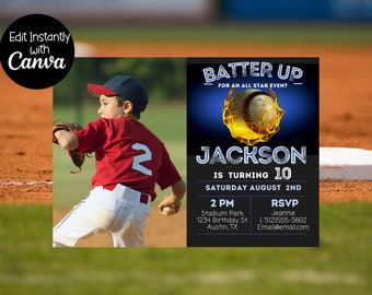 Baseball Party Invitation - Baseball Birthday - Baseball Birthday Party - Baseball Photo Invite - All Star Birthday - Baseball Theme Invite