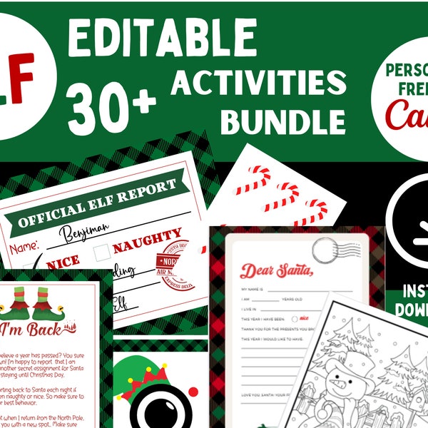 Editable Elf Activity Kit Bundle - 2023 Elf Kit - Elf Activity Kit Printable, Editable Elf Letters - Printable Christmas Ideas and Game