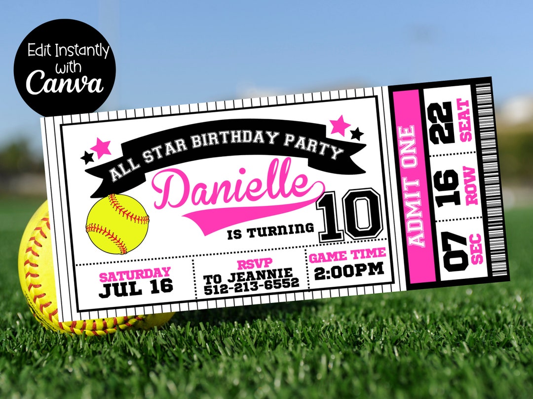 Softball Party Invitation Softball Birthday Softball Birthday Party