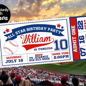 Baseball Party Invitation - Baseball Birthday - Baseball Birthday Party - Baseball Ticket - All Star Birthday - Baseball Party Decorations