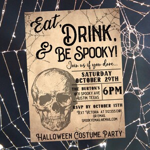 Printable Halloween Invitation Template, Vintage Skull Invite, Costume Party Invitation,  Editable Skull Invitation