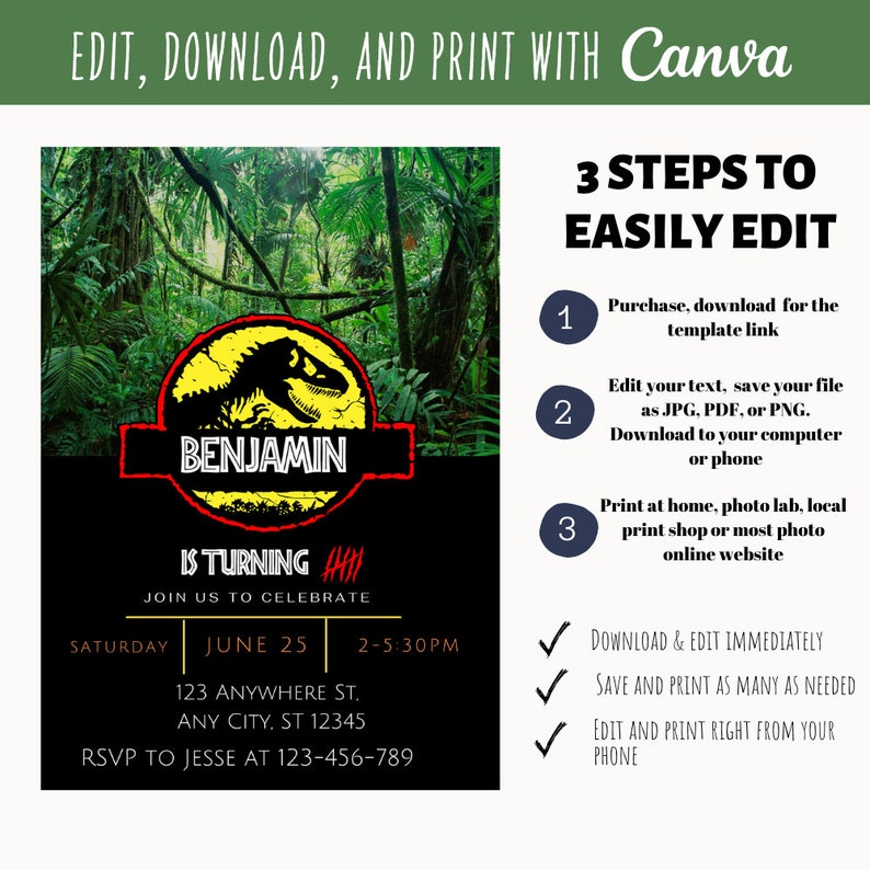 Dinosaur Invitations Birthday Invitations Jurassic Party Etsy