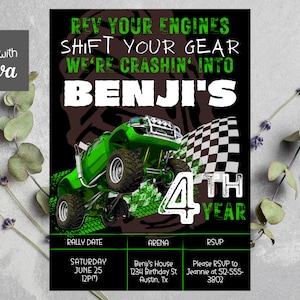 Monster Truck Rally  Birthday Party Invitation Boys DIY Printable Editable Instant Digital Download Monster Truck Birthday Gift Kids
