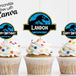 Dinosaur Birthday Cupcake Topper Instant Download - Jurassic Birthday Cupcake Topper Printable - Instant Digital Editable Download - 0028