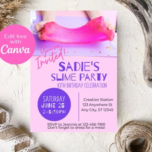 Invitación de cumpleaños de Slime editable Chicas Slime Party Cumpleaños Invitar Pink Slime Party Descarga digital