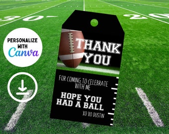 EDITABLE Football favor tags - Football Thank you tags - Football Birthday Party Printable Template - Football Birthday Party Favor Tags