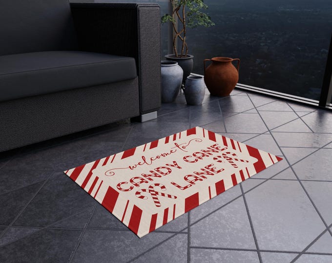 Featured listing image: Candy Cane Lane Christmas Rug: Holiday Indoor/Outdoor Doormat
