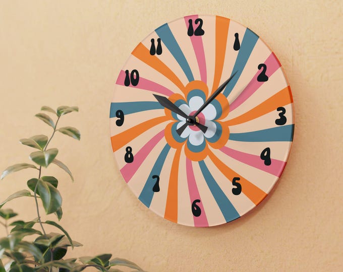 Featured listing image: Retro Flower Acrylic Wall Clock: Vintage Home Decor