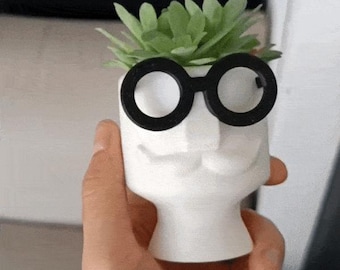 Suckulentkruka med hipsteransikte och avtagbara glas – 3D-utskriven skrivbordsdekoration