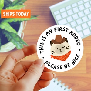 This Is My First Rodeo, Please Be Nice Sticker | water bottle tumbler sticker | laptop sticker | funny sticker | cute cat sticker