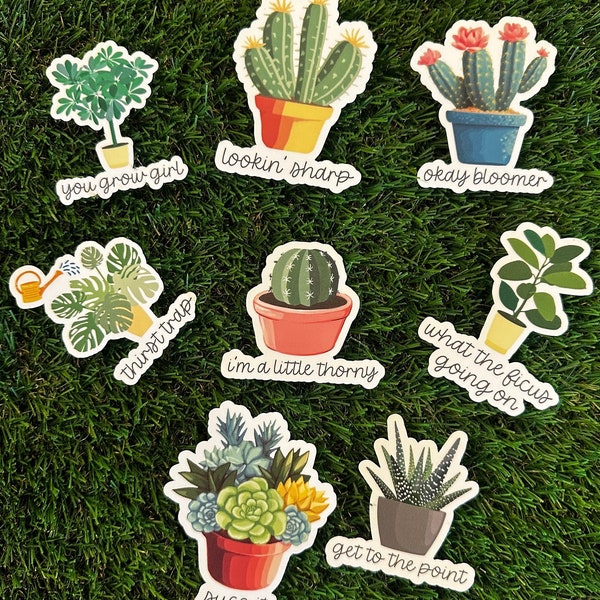 8 pcs Succulent and Plant Pun Stickers | Funny Plant Stickers | Punny Plant Lover Gift