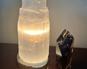 Raw Selenite Skyscraper Lamp