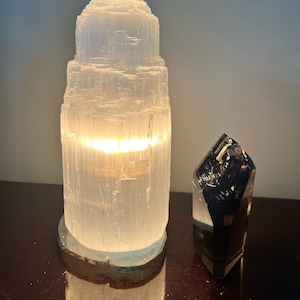 Raw Selenite Skyscraper Lamp