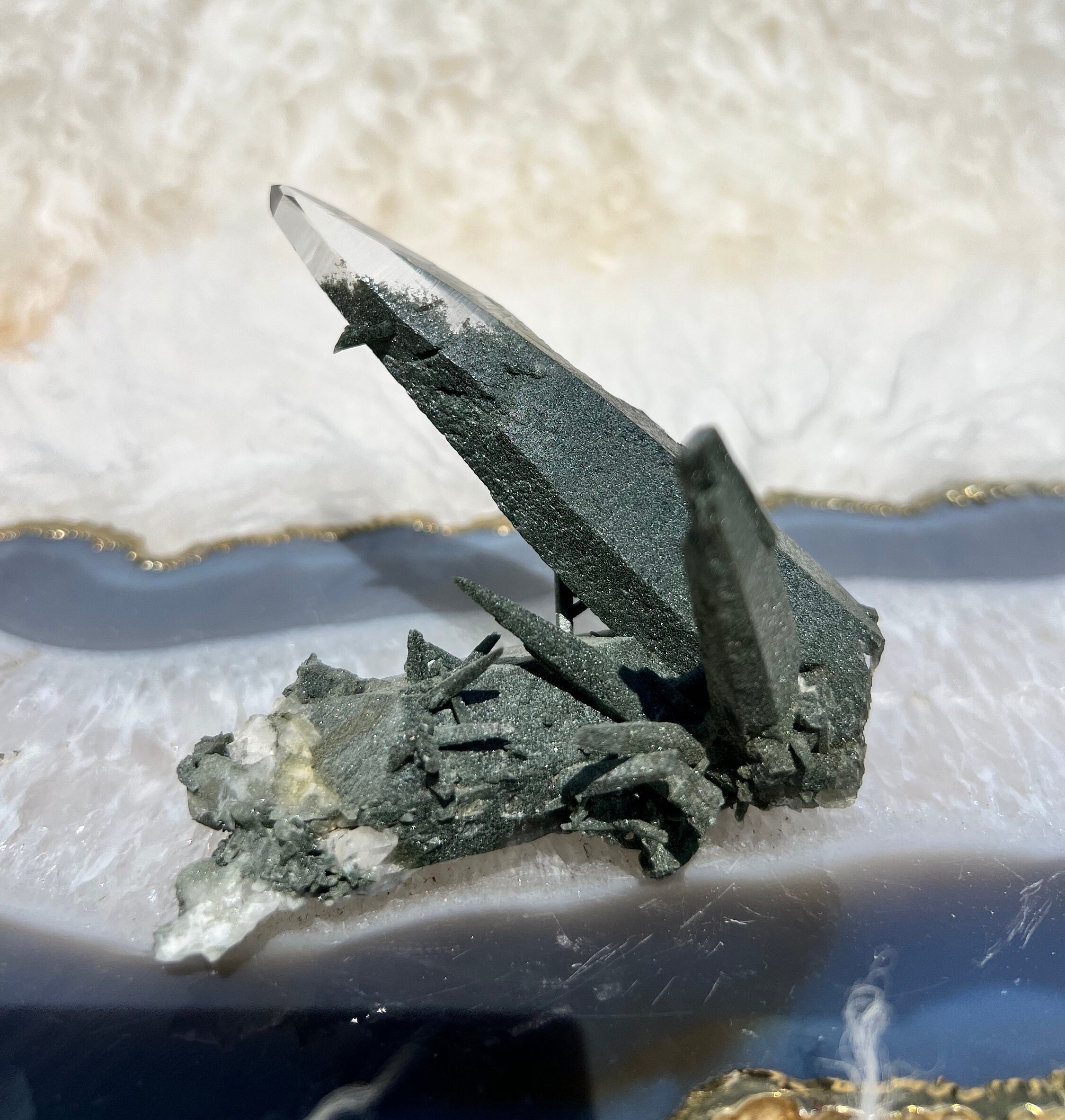 Himalayan Quartz Cluster with Chlorite hand-mined from Ganesha Mountain in Nepal