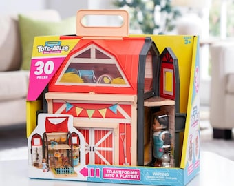 KidKraft Tote-ables Portable Barn Dollhouse with Doll Included, 30 Accessories