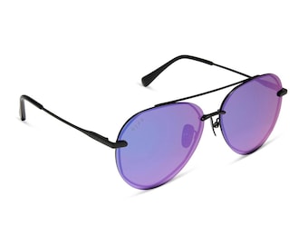 DIFF Lennox Matte Black Purple Mirror Sunglasses