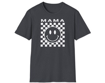 Adult MAMA Smiley Face White Design Unisex Softstyle T-Shirt