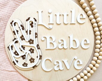 Little Babe Cave Sign, Boho Decor, Peace Sign, Playroom Decor, Gift For Girl, Kids Room Decor