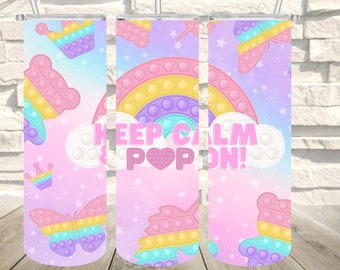 Keep Calm and Pop On Pastel Colorful Pop It Fidget Toy Sublimation Tumbler Wrap