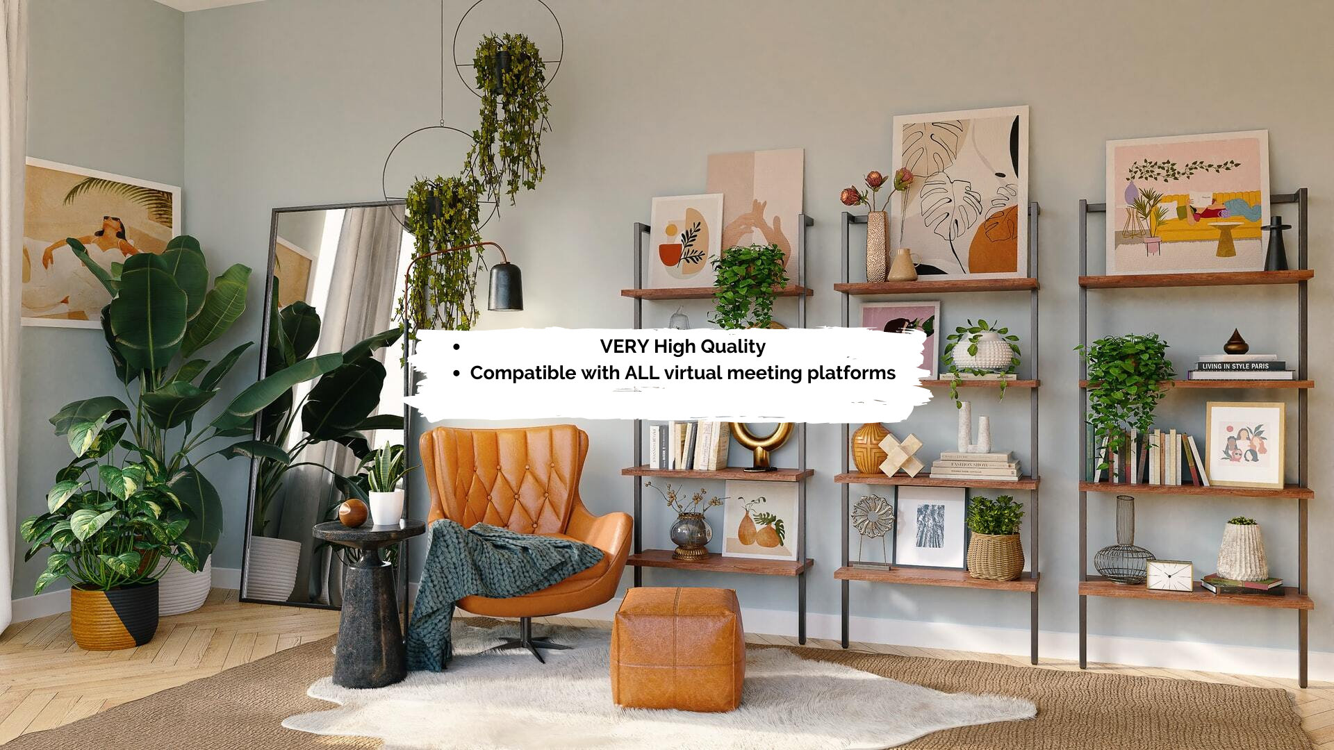 Bookshelf Background for Zoom, Home Office Virtual Meeting Background