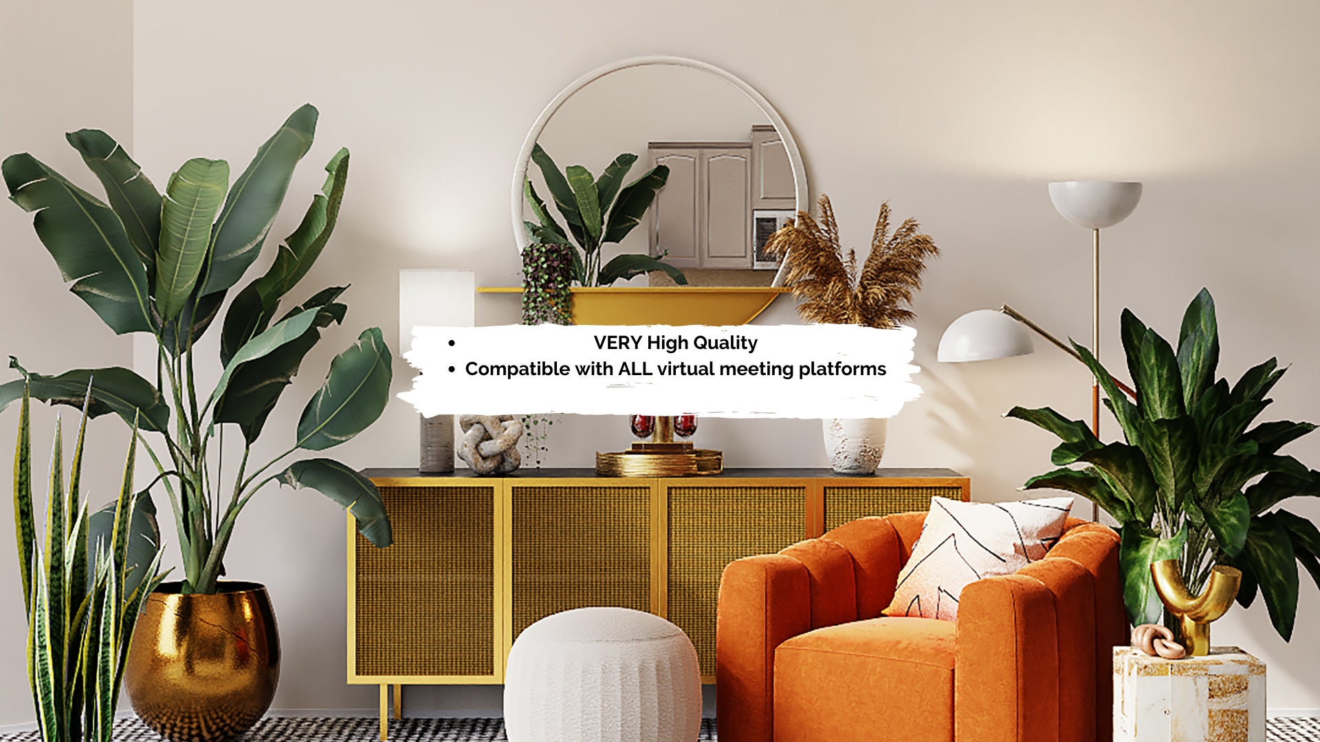 Zoom Background Image, Home Decoration Plant Room Illustration for Zoom