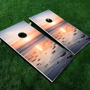 Cornhole Decal Cornhole Wrap Sunset Shore Beach - Set of 2 vinyl decals, 24&quot; x 48&quot; - Does not include boards or bags, Decals ONLY