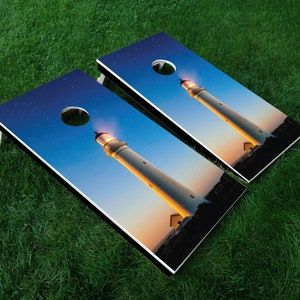 Cornhole Decal Cornhole Wrap Lighthouse  - Set of 2 vinyl decals, 24&quot; x 48&quot; - Does not include boards or bags, Decals ONLY