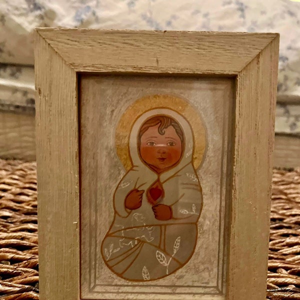 Baby Divine Mercy Icon Wooden frame |Icono Bebé Divina Misericordia portaretrato madera |Catholic portrait | Imagen Católica