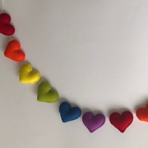 Bright Rainbow Wool Felt Hearts Garland