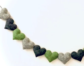 Natural Grey and Sweet Pea Melange Wool Felt Hearts Garland