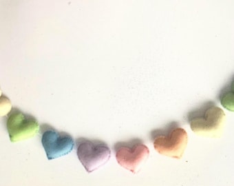 Pastel Rainbow Wool Felt Hearts Garland