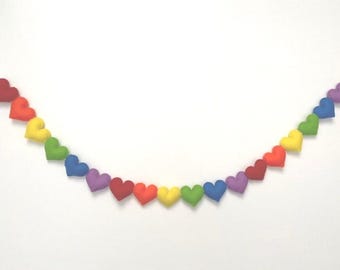 18 Bright Rainbow Wool Felt Hearts Garland
