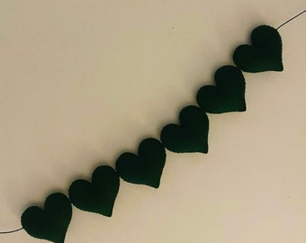 Dark Green Wool Felt Hearts Garland