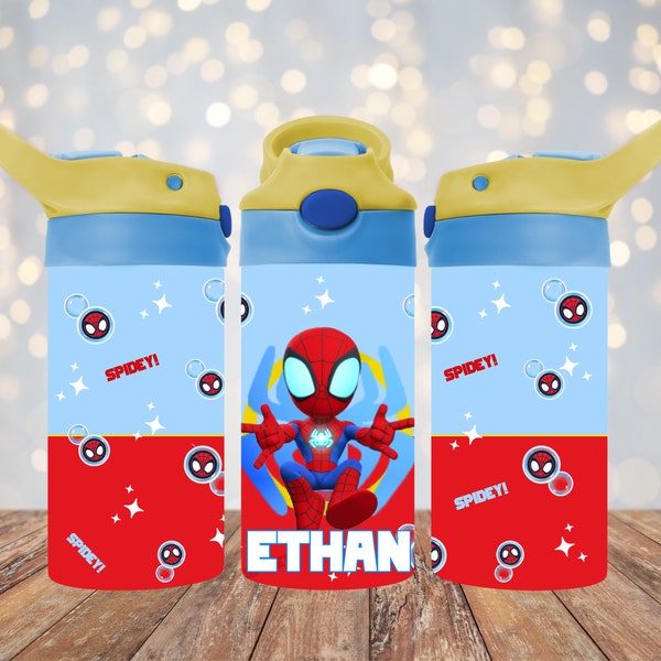 Spidey and His Amazing Friends 12oz Kids Flip Top Sippy Cup Tumbler Wrap, 12oz Straight Tumbler Sublimation PNG, Cute Tumbler Wrap Design