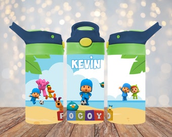 Pocoyo 12oz Kids Flip Top Sippy Cup Tumbler Wrap, 12oz Straight Tumbler Sublimation PNG, Pocoyo cute Tumbler Wrap Design