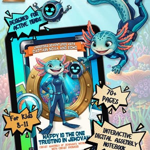 May include: An interactive digital assembly notebook for kids 8-11 featuring 70+ pages. The cover displays an axolotl character in a wetsuit, a small robot, and text including 26/27 CIRCUIT ASSEMBLY, UNDERSEA ADVENTURES WITH CAPTAIN NOVA AND ECHO.