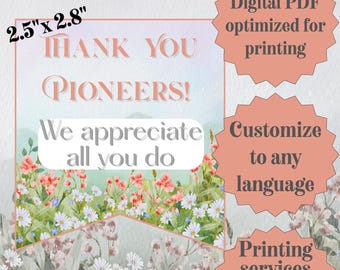 Thank You Pioneers! Gift/Appreciation Tags 2.5x2.8" | New Publisher/Pioneer | Digital Download | Printable