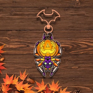 Araña Jack-o&#39;-Lantern / Acrílico transparente / Doble cara / Llavero / Halloween / Calabaza