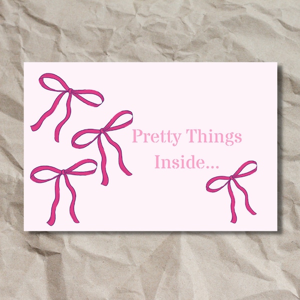 Digital File Insert Card 4"x6" Shipping Card Thank You Card Valentine Coquette Bow Inspired Stationary Pretty Things Inside Pink Bows Girly