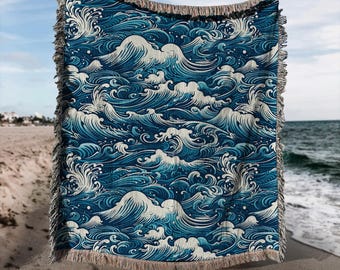 Nautical Woven Blanket Misty Ocean Sea Foam Beach Coastal Throw