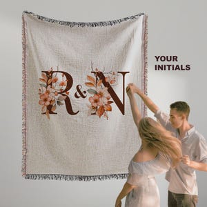 Custom Initials Couples Blanket, Cotton Anniversary Tapestry, Woven Throw Blanket Personalized, Names Blanket, Personalized Newlywed Gift