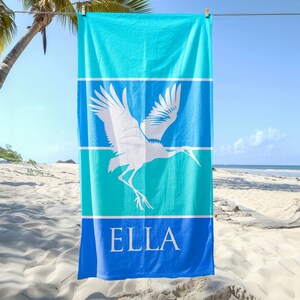 Personalized Heron Beach Towel: Custom Name Pool Towel