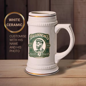 Personalized Beer Stein: Vintage Ceramic Mug, Groomsmen Gift