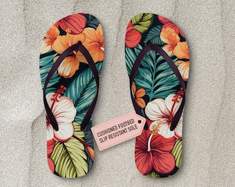 Hibiscus Flip Flops: Tropical Beach Wedding Sandals