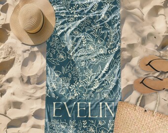 Personalized Floral Beach Towel: Custom Name Pool Towel