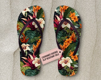 Tropical Floral Flip Flops: Beach Wedding Sandals
