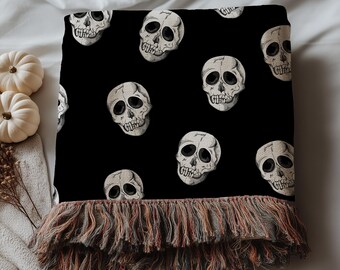 Woven Halloween Throw Blanket: Creepy Gothic Skull Cotton Decor