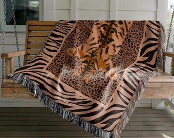 Tiger Woven Blanket, Earth Tones, Cotton Sofa Throw