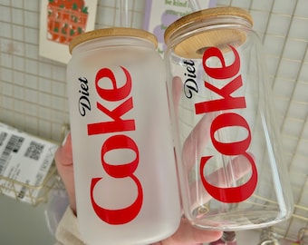 DIET COKE Libbey Can Glass 16 Oz | Iced Coffee Cup | Trendy Can Glass | Cute beer can glass | beer can glass with bamboo lid | Pop can glass