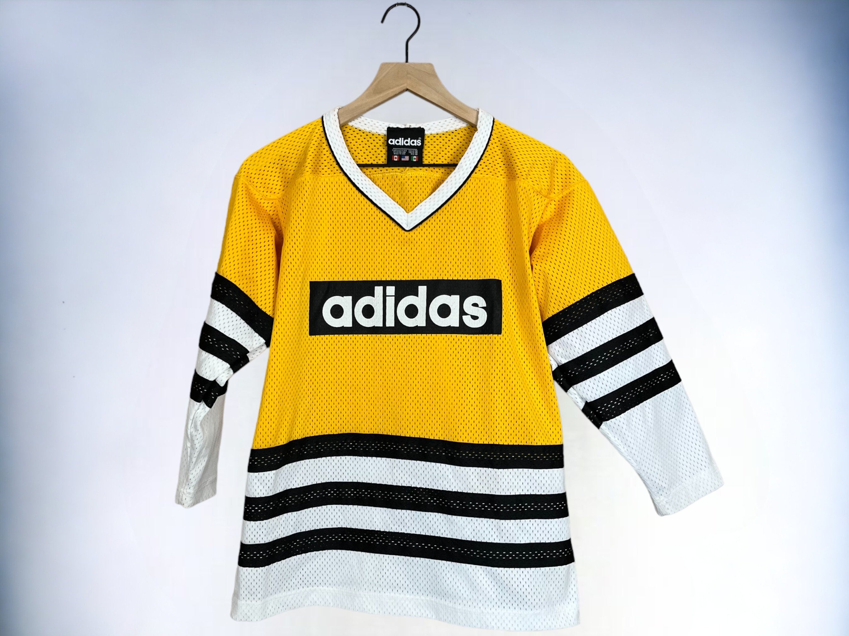 LegacyVintage99 Vintage Adidas Hockey Jersey Made USA Size Small S Rare New York Three Stipes Yeezy Run DMC 80s 1980s Classic Logo Original